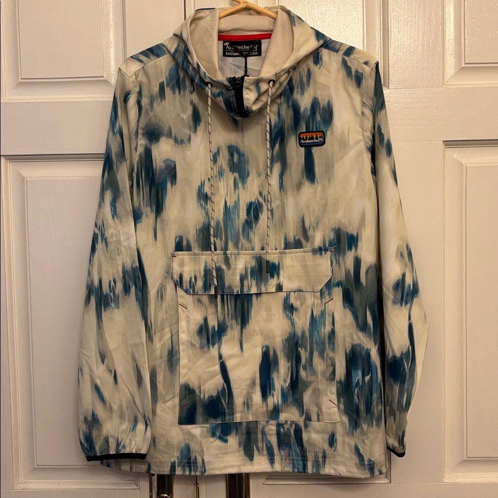 Avalanche Men’s Water-Resistant 1/4 Zip Pullover Hooded Jacket, M. Cream & Blue.